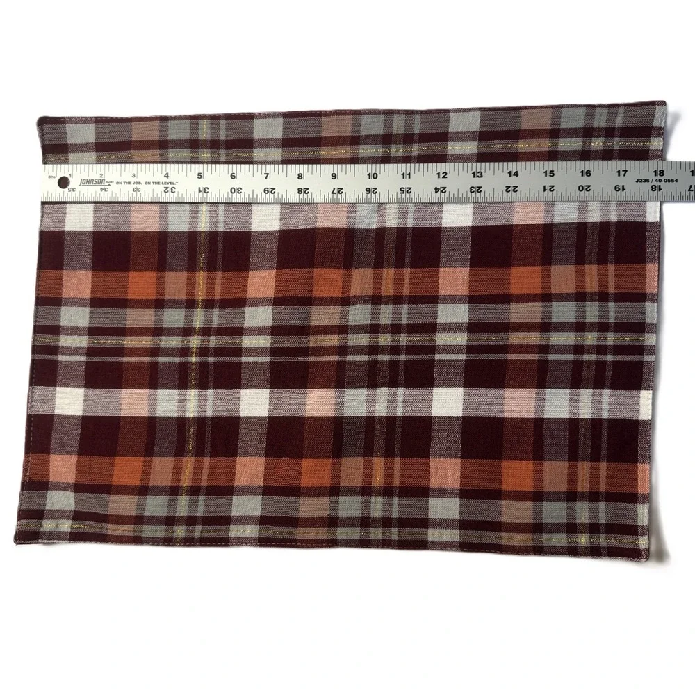 NEW Perfect Harvest Fall Christmas Plaid Placemats Set Of 4 Red White Gold Cream
